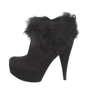 Fendi Black Suede Faux Fur Heel Boots Booties Shoes size 39.5 or 9.5